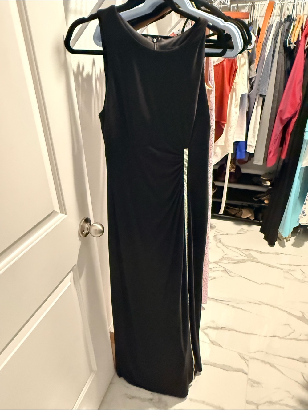 MSK Black Sleeveless Maxi Dress with Side Rhinestone Detail
